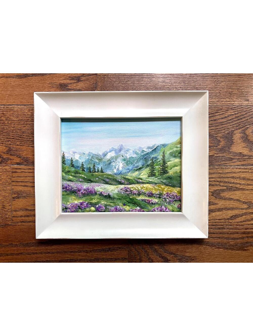 Original Oil Painting in white wooden frame